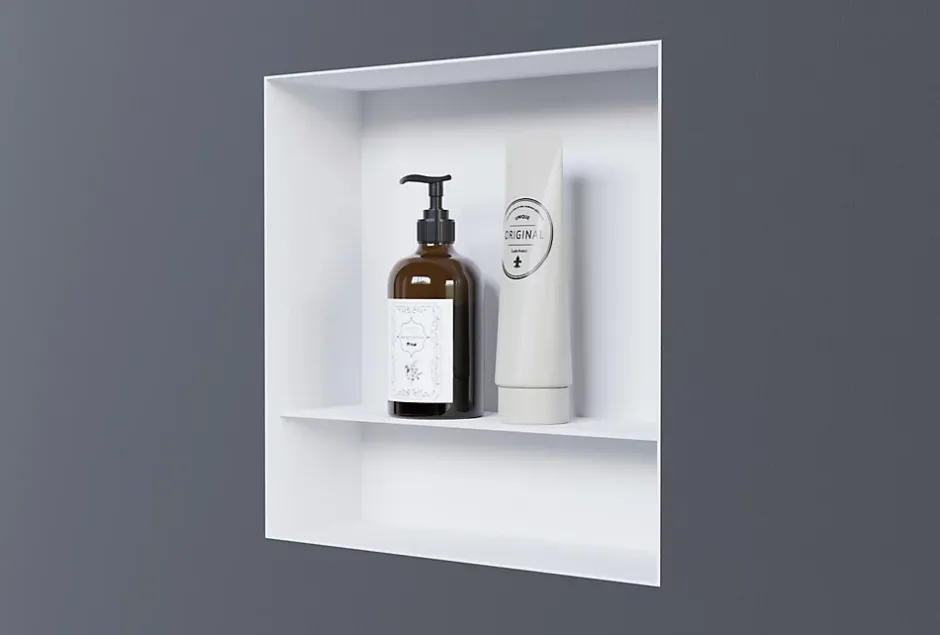 Bernstein Niche murale de douche avec rebords, étagère encastrable douche acier inox avec compartiment - 30x30x10cm - NT303010X Blanc* Niche De Salle De Bains