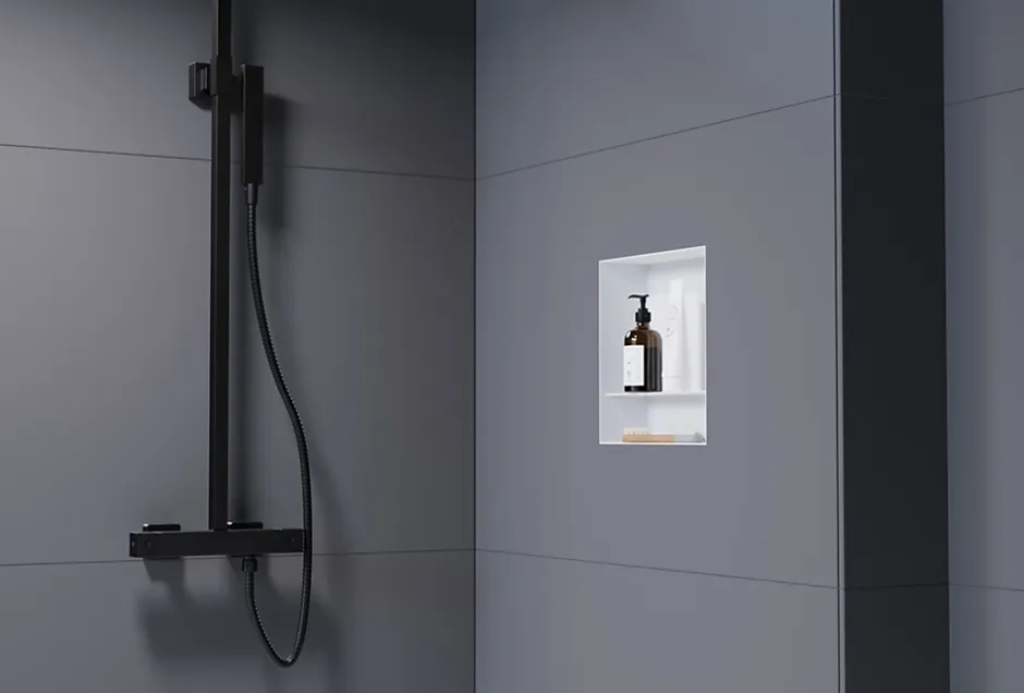 Bernstein Niche murale de douche avec rebords, étagère encastrable douche acier inox avec compartiment - 30x30x10cm - NT303010X Blanc* Niche De Salle De Bains