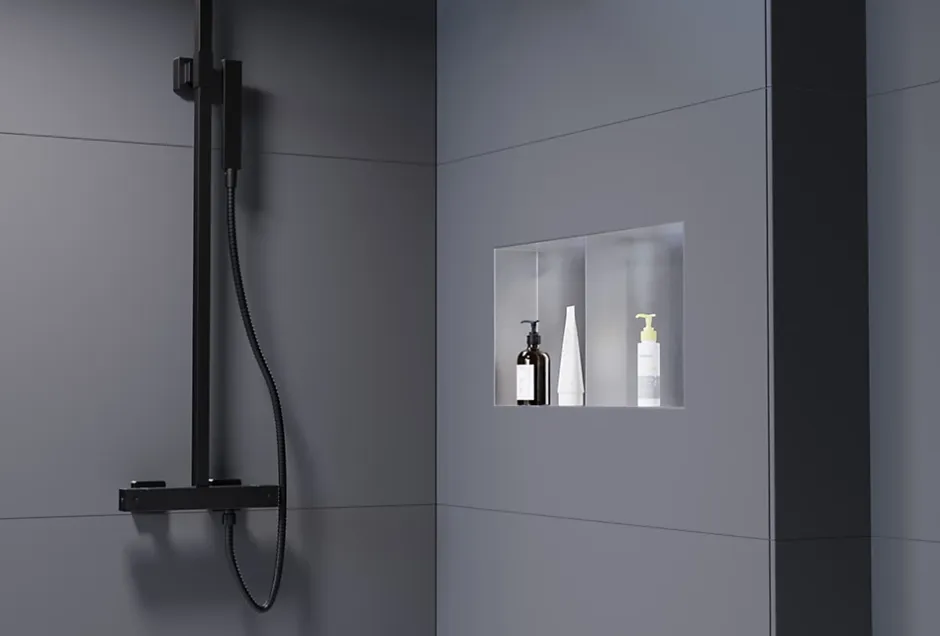 Bernstein Niche murale de douche sans rebords, étagère encastrable douche acier inox - 60x30x10cm - NT306010X Acier brossé