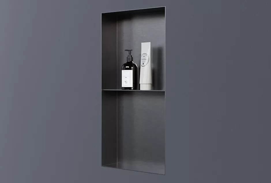 Bernstein Niche murale de douche sans rebords, étagère encastrable douche acier inox - 60x30x10cm - NT306010X Gun métal