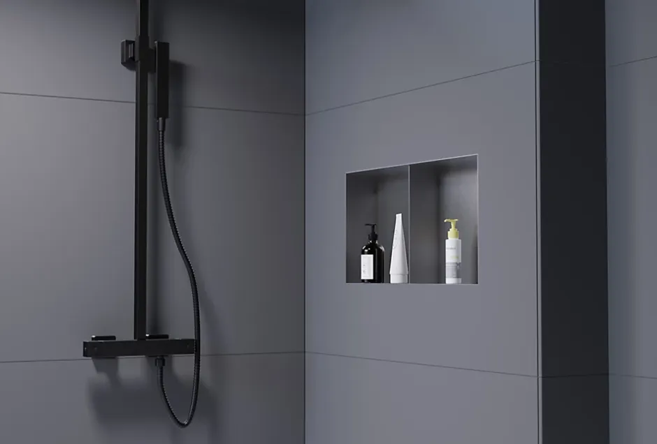 Bernstein Niche murale de douche sans rebords, étagère encastrable douche acier inox - 60x30x10cm - NT306010X Gun métal