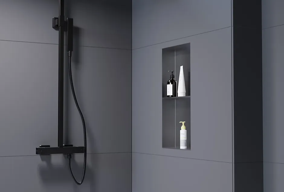 Bernstein Niche murale de douche sans rebords, étagère encastrable douche acier inox - 60x30x10cm - NT306010X Gun métal