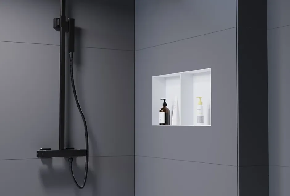 Bernstein Niche murale de douche sans rebords, étagère encastrable douche acier inox - 60x30x10cm - NT306010X Blanc