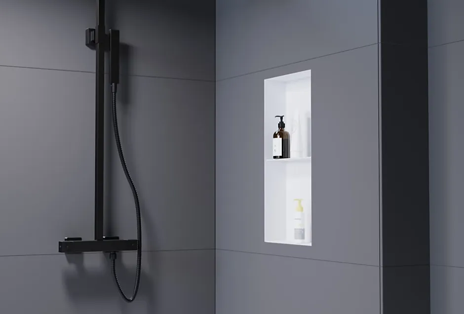 Bernstein Niche murale de douche sans rebords, étagère encastrable douche acier inox - 60x30x10cm - NT306010X Blanc