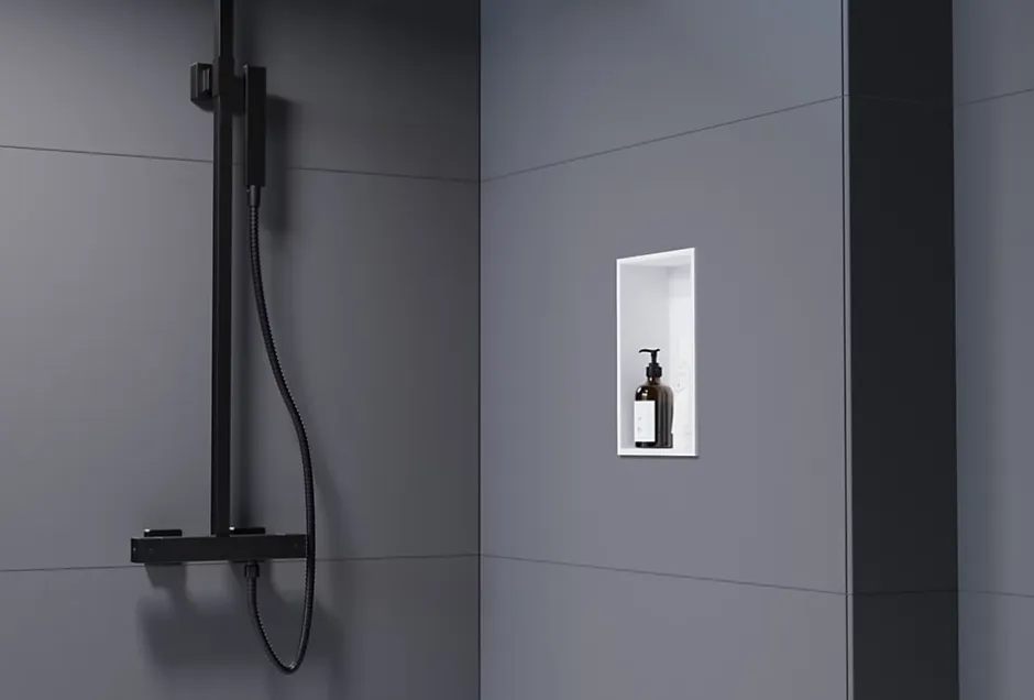 Bernstein Niche murale de douche, étagère encastrable douche acier inox - 30x20x10cm - NT203010X Blanc