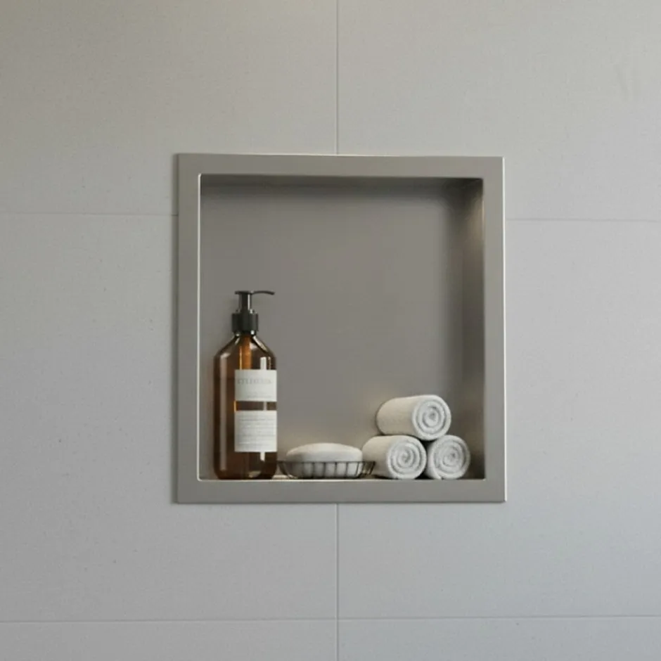 Sanitaire Niche murale de douche, étagère encastrable douche acier Inox Brossé - 30x30cm* Niche De Salle De Bains