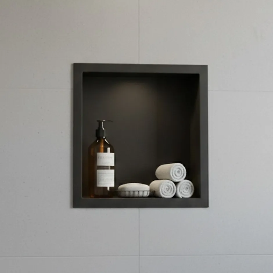 Sanitaire Niche murale de douche, étagère encastrable douche acier Noir Mat - 30x30cm* Niche De Salle De Bains