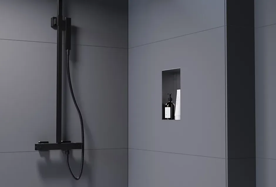 Bernstein Niche murale de douche, étagère encastrable douche acier inox sans cadre - 30x20x10cm - NT203010X Gun métal