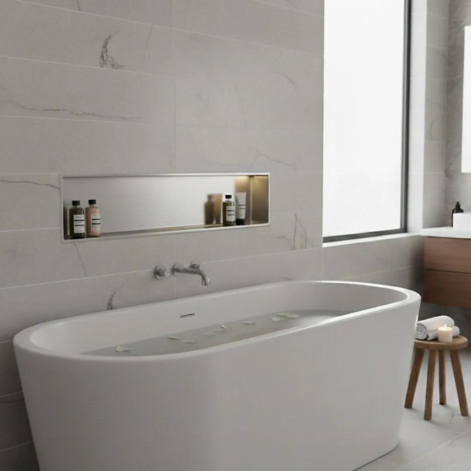 Sanitaire Niche murale de douche, étagère encastrable douche acier Inox Brossé - 30x90cm* Niche De Salle De Bains