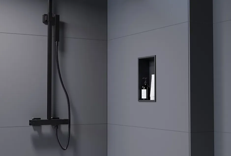 Bernstein Niche murale de douche, étagère encastrable douche acier inox - 30x20x10cm - NT203010X Noir* Niche De Salle De Bains