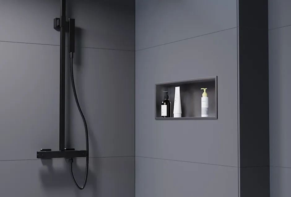 Bernstein Niche murale de douche, étagère encastrable douche acier inox - 20x60x10cm - NT206010X Gun métal* Niche De Salle De Bains