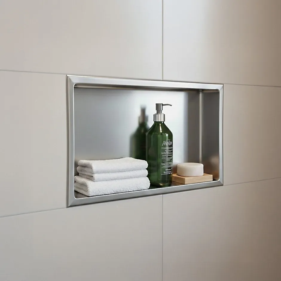 Sanitaire Niche murale de douche, étagère encastrable douche acier Inox Brossé - 30x60cm* Niche De Salle De Bains