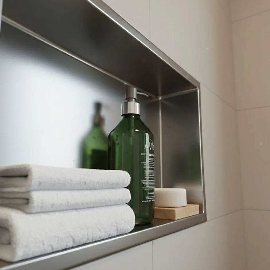 Sanitaire Niche murale de douche, étagère encastrable douche acier Inox Brossé - 30x60cm* Niche De Salle De Bains