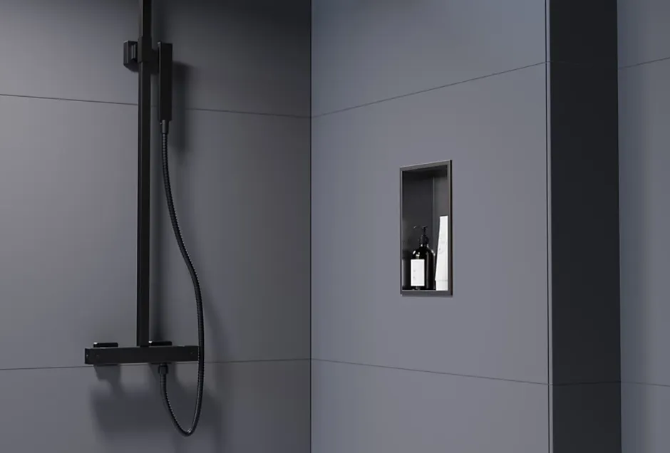 Bernstein Niche murale de douche, étagère encastrable douche acier inox - 30x20x10cm - NT203010X Gun métal
