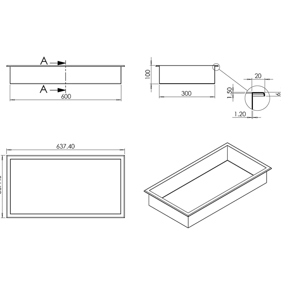 Bernstein Niche murale de douche, étagère encastrable douche acier inox - 60x30x10cm - BS603010 Noir