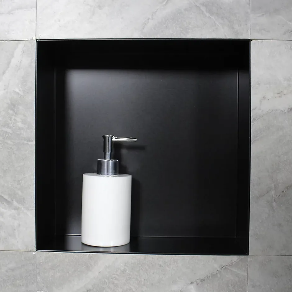 Bernstein Niche murale de douche, étagère encastrable douche acier inox, sans rebord - 30x30x10cm - BS303010 Noir* Niche De Salle De Bains