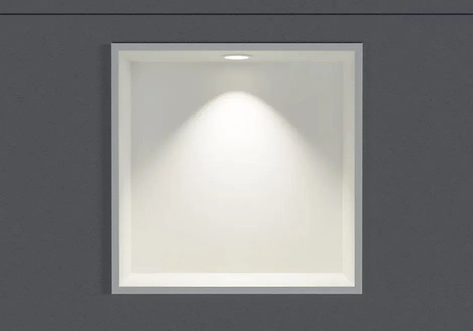 Bernstein Niche murale douche acier inox + Spot LED, étagère douche encastrable - 30x30x10cm (HxLxP) - Blanc, 1x Spot Blanc mat* Niche De Salle De Bains