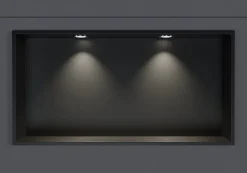 Bernstein Niche murale douche acier inox + 2 Spots LED, étagère douche encastrable - 20x60x10cm (HxLxP) - Noir, 2x Spot Chrome
