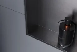 Bernstein Niche murale douche acier inox + 2 Spots LED, étagère douche encastrable - 30x60x10cm (HxLxP) - Gun métal, 2x Spot noir mat* Niche De Salle De Bains