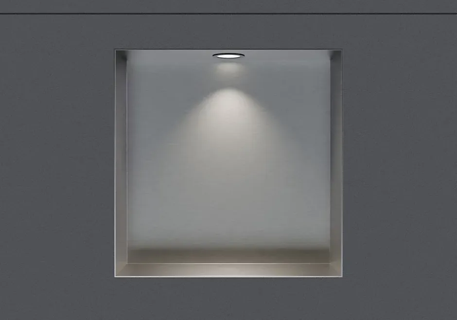 Bernstein Niche murale douche acier inox + Spot LED, étagère douche encastrable NT303010X - 30x30x10cm (HxLxP) - Acier brossé, 1x Spot noir