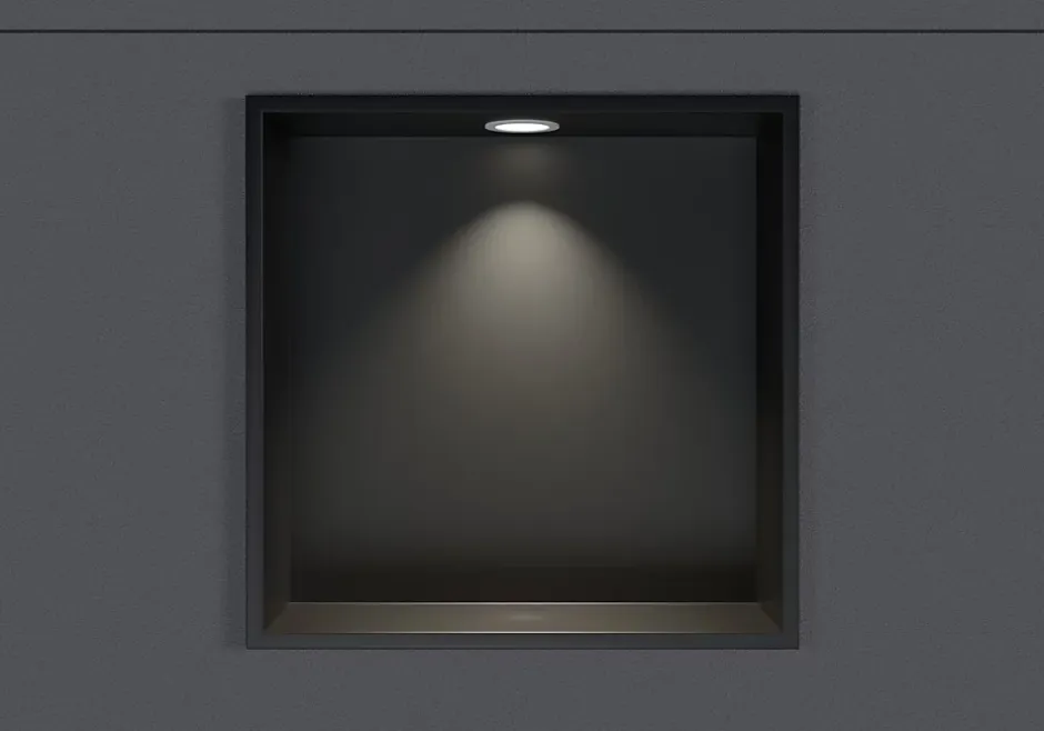 Bernstein Niche murale douche acier inox + Spot LED, étagère douche encastrable - 30x30x10cm (HxLxP) - Noir, 1x Spot Blanc mat* Niche De Salle De Bains