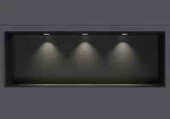 Bernstein Niche murale douche acier inox + 3 Spots LED, étagère douche encastrable - 30x90x10cm (HxLxP) - Noir, 3x Spot Cadre Chrome* Niche De Salle De Bains
