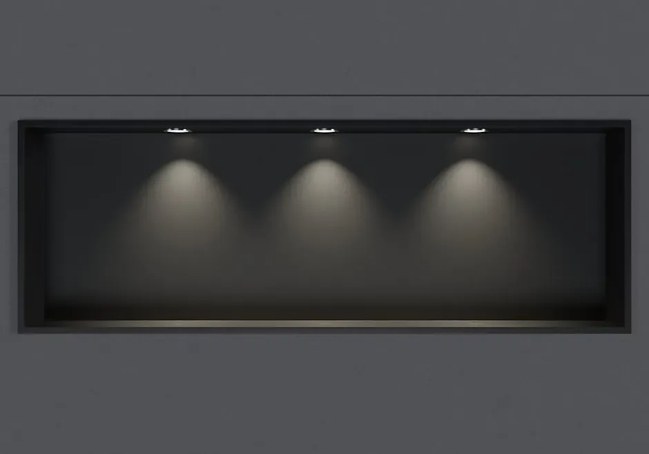 Bernstein Niche murale douche acier inox + 3 Spots LED, étagère douche encastrable - 30x90x10cm (HxLxP) - Noir, 3x Spot Cadre Chrome* Niche De Salle De Bains