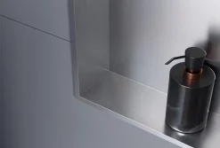 Bernstein Niche murale douche acier inox + 2 Spots LED, étagère douche encastrable - 20x60x10cm (HxLxP) - Acier brossé, 2x Spot Blanc mat