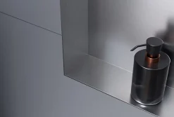 Bernstein Niche murale douche acier inox + 2 Spots LED, étagère douche encastré NT306010X, 30x60x10cm (HxLxP), Acier brossé, 2 Spot noir mat* Niche De Salle De Bains