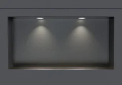 Bernstein Niche murale douche acier inox + 2 Spots LED, étagère douche encastré NT306010X, 30x60x10cm (HxLxP), Gun métal, 2 Spot Blanc mat
