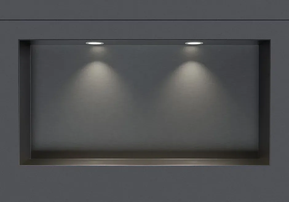 Bernstein Niche murale douche acier inox + 2 Spots LED, étagère douche encastré NT306010X, 30x60x10cm (HxLxP), Gun métal, 2 Spot Blanc mat