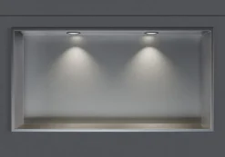 Bernstein Niche murale douche acier inox + 2 Spots LED, étagère douche encastrable - 20x60x10cm (HxLxP) - Acier brossé, 2x Spot noir mat