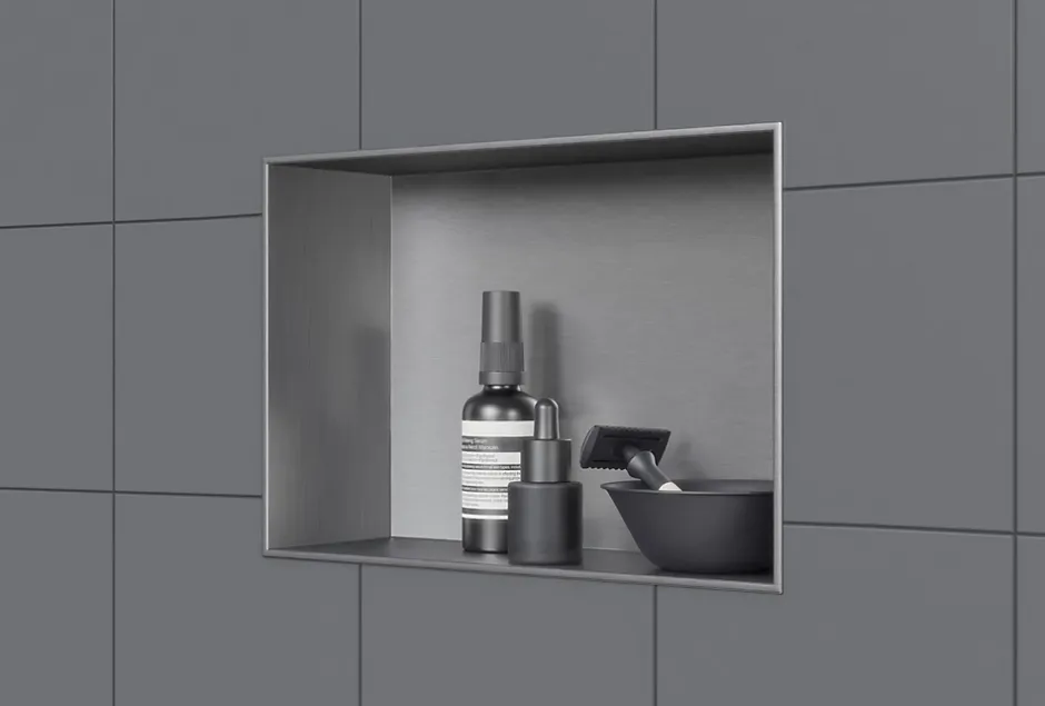 Bernstein Niche murale douche acier inoxydable, étagère rangement douche salle de bain encastré BS203010, 20x30x10cm, Acier brossé* Niche De Salle De Bains