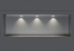 Bernstein Niche murale douche acier inox + 3 Spots LED, étagère douche encastré NT309010X, 30x90x10cm (HxLxP), Acier brossé, 3 Spot noir mat* Niche De Salle De Bains