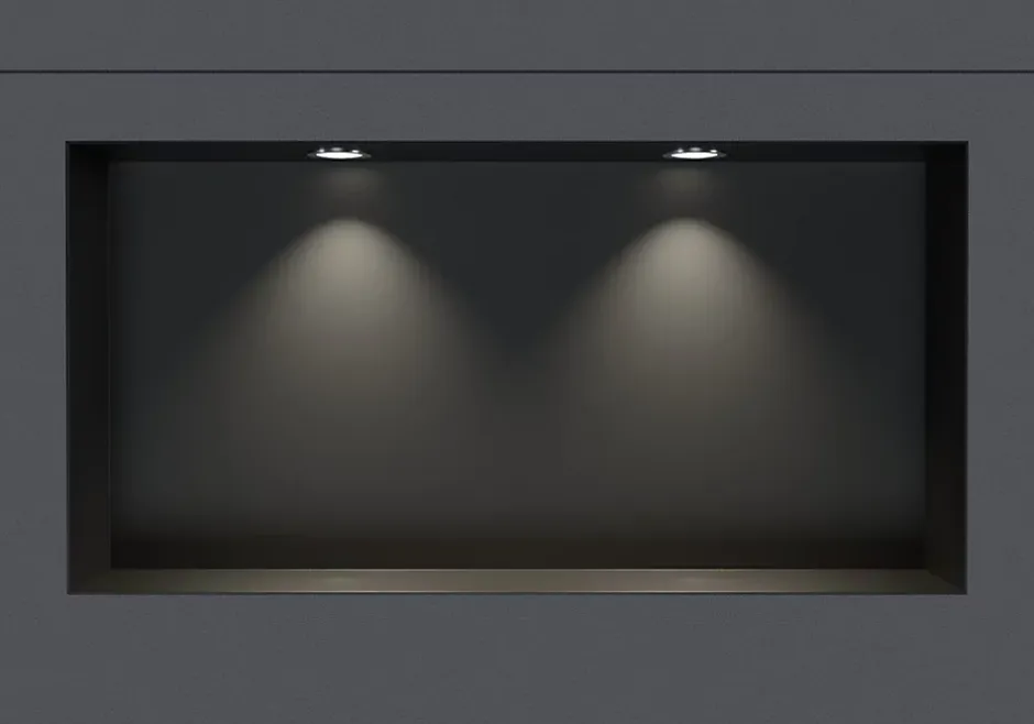 Bernstein Niche murale douche acier inox + 2 Spots LED, étagère douche encastrable NT306010X - 30x60x10cm (HxLxP) - Noir, 2x Spot Chrome* Niche De Salle De Bains