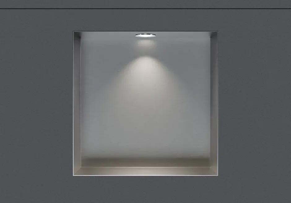 Bernstein Niche murale douche acier inox + Spot LED, étagère douche encastrable NT303010X, 30x30x10cm (HxLxP), Acier brossé, 1x Spot Chrome