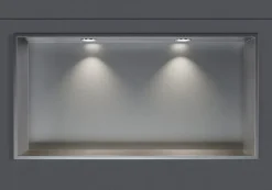 Bernstein Niche murale douche acier inox + 2 Spots LED, étagère douche encastrable - 30x60x10cm (HxLxP) - Acier brossé, 2x Spot Chrome