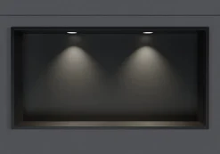 Bernstein Niche murale douche acier inox + 2 Spots LED, étagère douche encastrable - 20x60x10cm (HxLxP) - Noir, 2x Spot noir mat