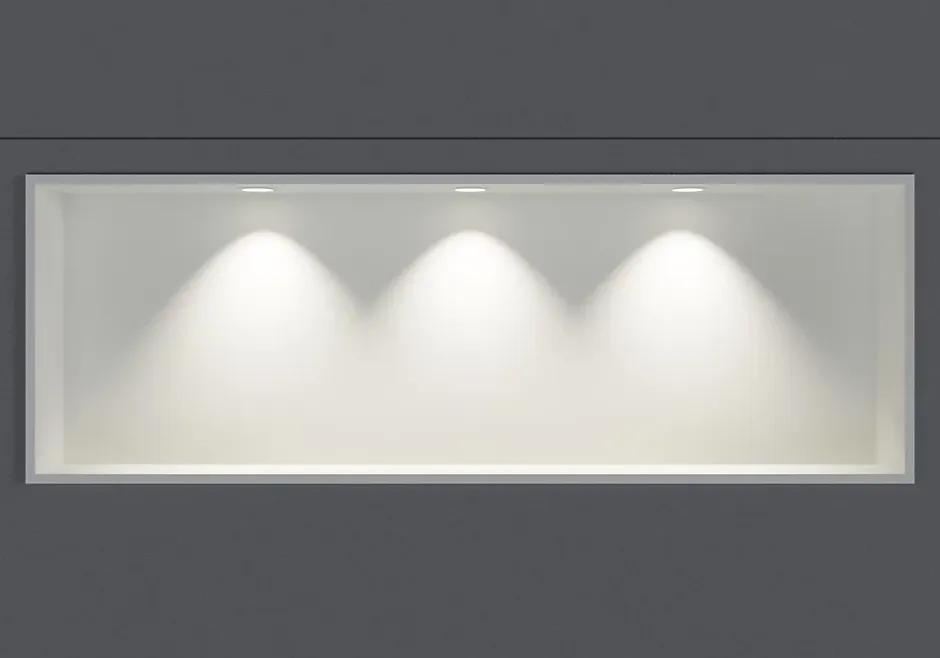 Bernstein Niche murale douche acier inox + 3 Spots LED, étagère douche encastrable - 30x90x10cm (HxLxP) - Blanc, 3x Spot Cadre Blanc mat* Niche De Salle De Bains