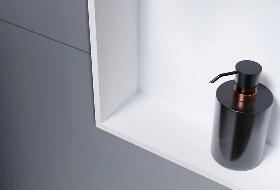 Bernstein Niche murale douche acier inox + 3 Spots LED, étagère douche encastrable - 30x90x10cm (HxLxP) - Blanc, 3x Spot Cadre Blanc mat* Niche De Salle De Bains