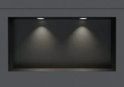 Bernstein Niche murale douche acier inox + 2 Spots LED, étagère douche encastrable NT306010X - 30x60x10cm (HxLxP) - Noir, 2x Spot Blanc mat