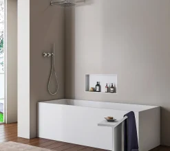 Bernstein Niche Murale Douche Blanche Fonte minérale étagère Rangement Douche Salle de Bain encastrable BA2513, H.25xP.13xL.90cm, Blanc mat* Niche De Salle De Bains