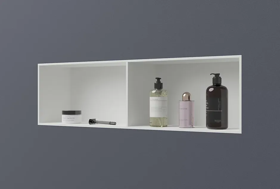 Bernstein Niche Murale Douche Blanche Fonte minérale étagère Rangement Douche Salle de Bain encastrable BA2520, H.25xP.20xL.90cm, Blanc mat