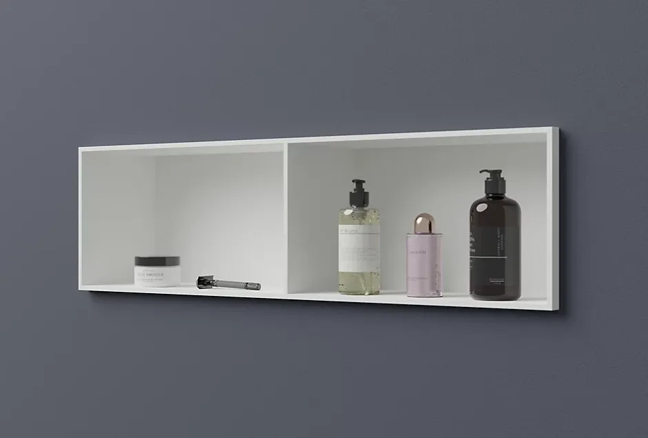 Bernstein Niche Murale Douche Blanche Fonte minérale étagère Rangement Douche Salle de Bain encastrable BA2520, H.25xP.20xL.90cm, Blanc mat