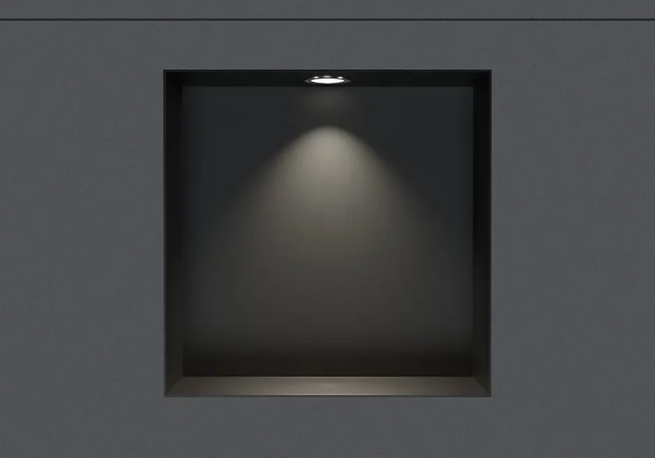 Bernstein Niche murale douche étanche en acier inox avec Spot LED, étagère douche encastrable - 20x30x10cm (HxLxP) - Noir, 1x Spot Chrome* Niche De Salle De Bains