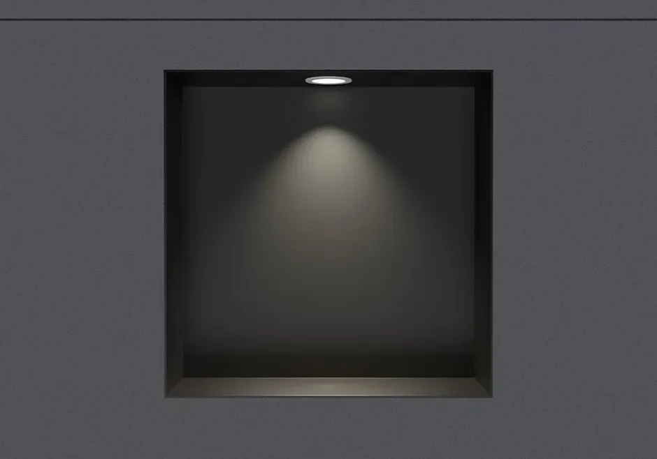 Bernstein Niche murale douche étanche en acier inox avec Spot LED, étagère douche encastrable - 20x30x10cm (HxLxP) - Noir, 1x Spot Blanc mat