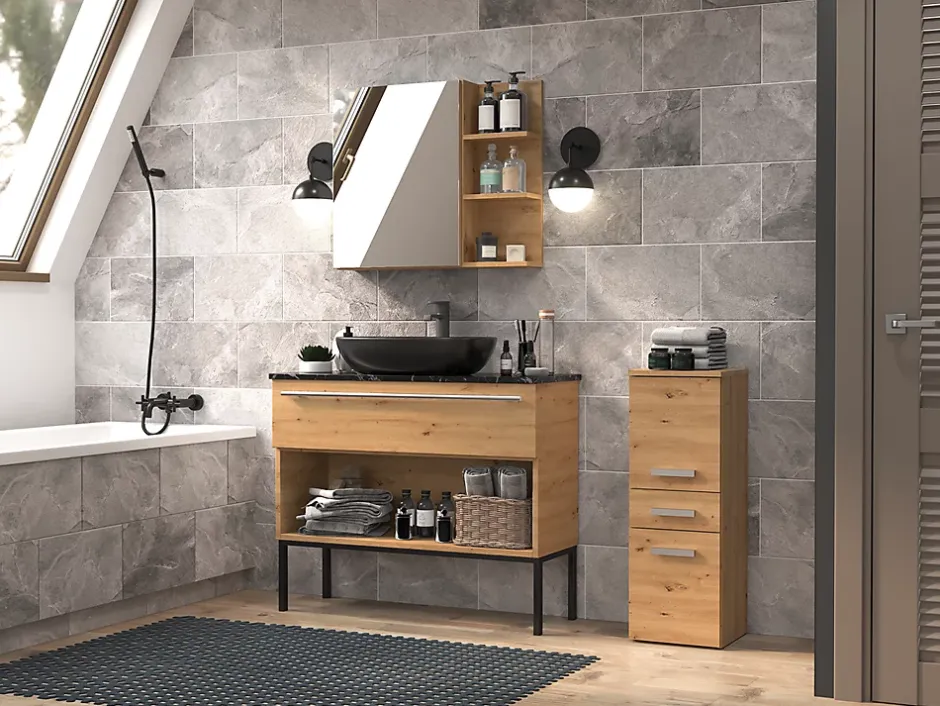 Autres NINA - Meuble salle de bain 2 portes + 1 tiroir - 30x30x85cm - Colonne basse rangement SDB