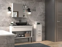 Autres NINA - Meuble salle de bain 2 portes + 1 tiroir - 30x30x85cm - Colonne basse rangement SDB* Meuble De Salle De Bains Faible Profondeur