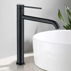 Homelody Noir Mitigeur de Lavabo Robinet Salle de Bain Haut Robinet pour Vasque Bec Pivotant en Inox SS304 pour Salle de Bain