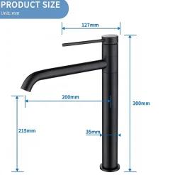 Homelody Noir Mitigeur de Lavabo Robinet Salle de Bain Haut Robinet pour Vasque Bec Pivotant en Inox SS304 pour Salle de Bain